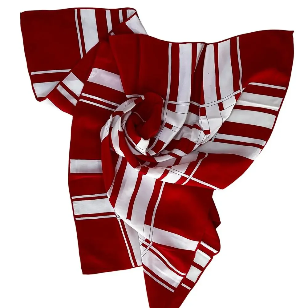 Vintage 80's designer Bill Blass silk scarf red black & cream plaid 30